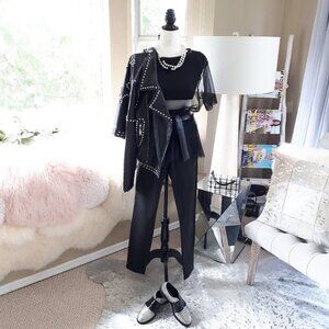 EUC Zara black mesh-like tulle sheer t-shirt top w/ ruffle hem, M